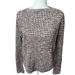 NWT Inhabit Marled Open Weave Cream Brown Cotton Blend Boatneck Sweater Small